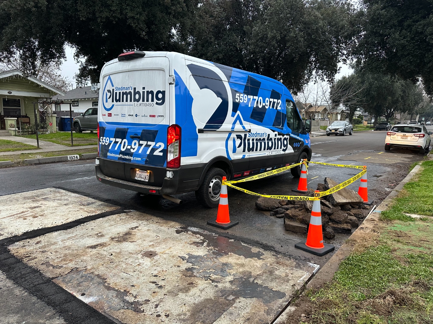 Stedman's Plumbing service van in Fresno
